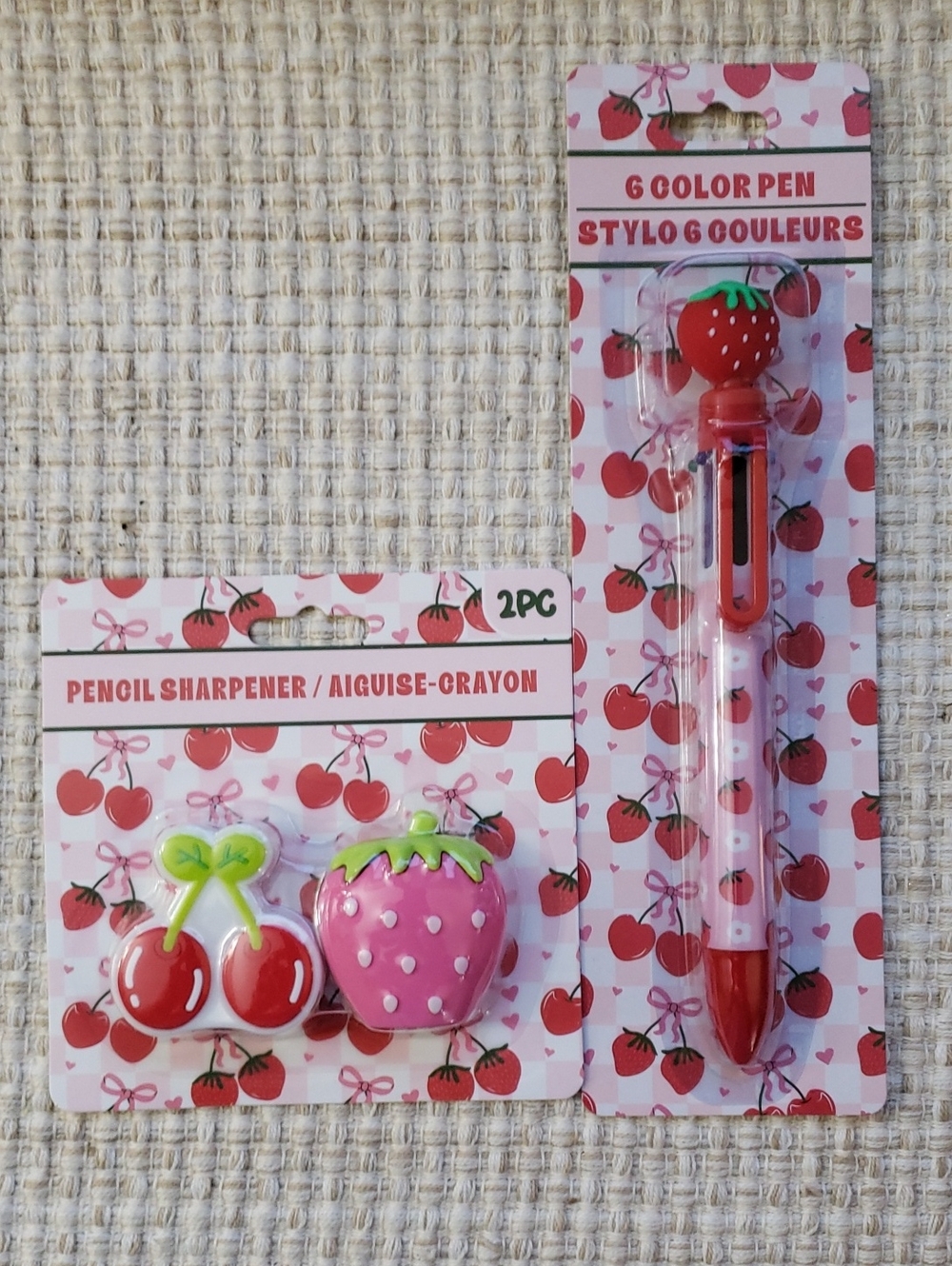 Cute Strawberry & Cherry Kids Accessory Set - Pink & Red